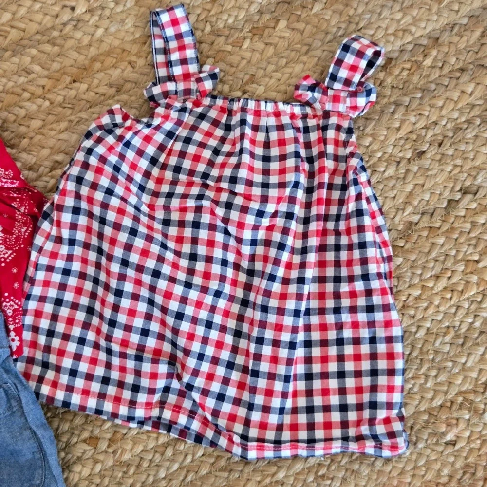 Oskosh Carters Red Floral & Plaid Sleeveless Top with Denim Button Skirt Set 2T
